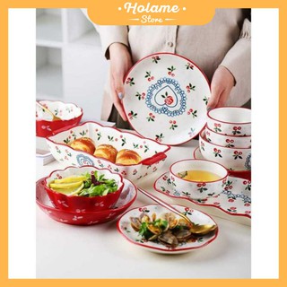 Bát đĩa sứ , chén đĩa decor họa tiết Cherry đỏ phong cách Hàn Quốc Holame