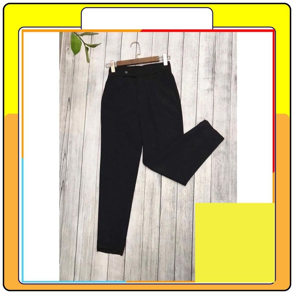 Quần vải nữ cạp cao khuy lệch , quần baggy vải chất tuyết mưa siêu đẹp Queenshop