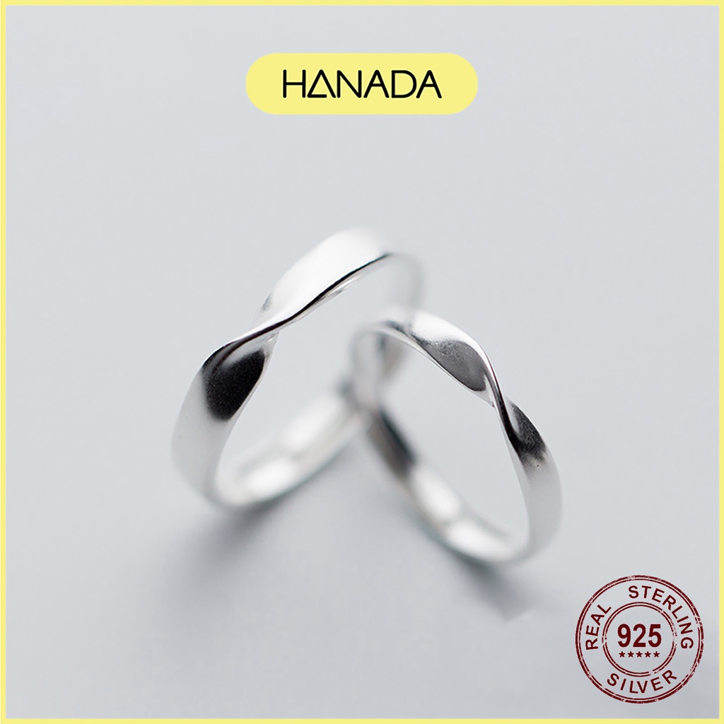 Nhẫn Đôi Bạc 925 Hanada Set Nhẫn Cặp Vô Cực Trơn Đơn Giản Nam Nữ 1040 M16