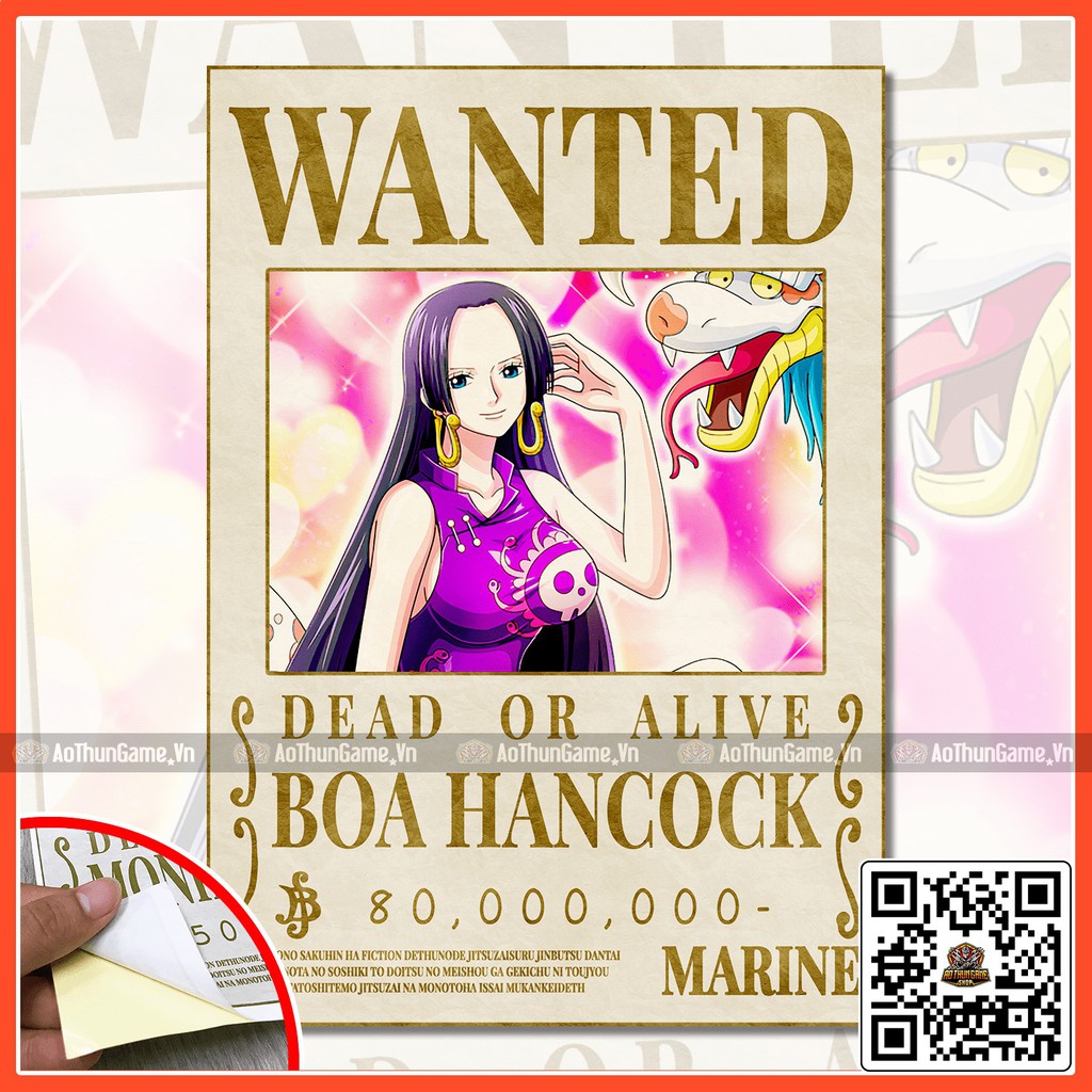 Poster One Piece Boa Hancock / Poster  truy nã One Piece / Hình dán tường Full HD mới nhất (Shop AoThunGameVn)