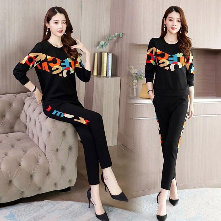 Bộ đồ thể thao thu đông_tay dài phối chữ TT439_thun cotton 100% mềm mịn