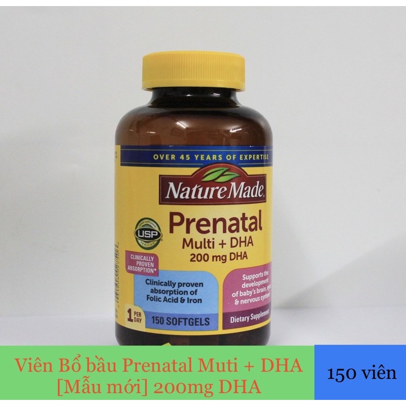 [Date 2023]Viên Uống Prenatal Multi DHA Nature Made Vitamin tổng hợp Cho Bà Bầu