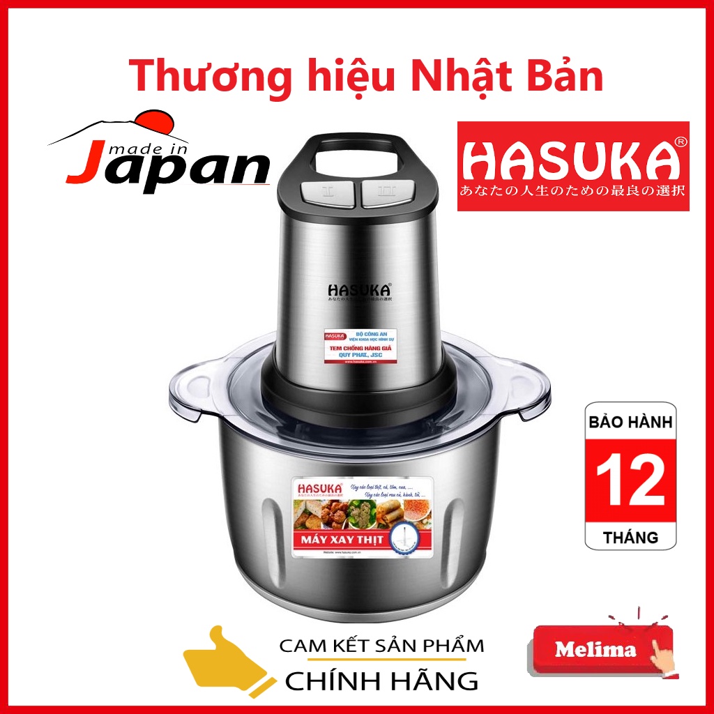 Máy xay thịt Hasuka HSK-123, Xuất xứ Nhật Bản, Bảo hành chính hãng 12 tháng, Cối Inox Siêu bền, Dung tích 2L; Lưỡi inox