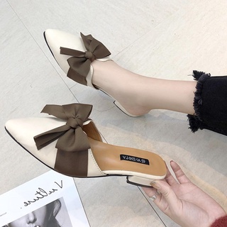 Sục nữ mũi nhọn thắt nơ lụa đế 2p 2 màu cực xinh, giày sục nữ đẹp thời trang