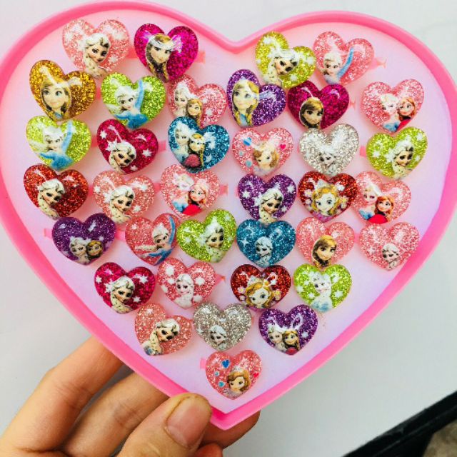 🔥HOT🔥 Hộp 50/36 Nhẫn Nhựa Công Chúa Elsa, Anna, Bạch Tuyết, Tóc Mây, Sofia, Tiên cá, Kitty, Ngựa Pony, Kitty...