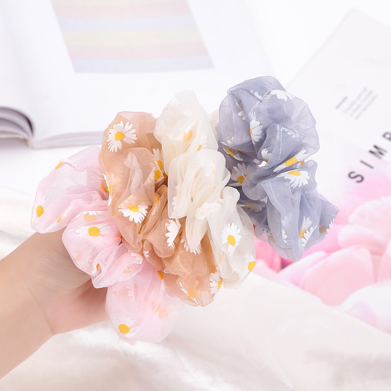 Dây Cột Tóc Vải Scrunchies Hình Cherry - Hoa Cúc Lưới Van