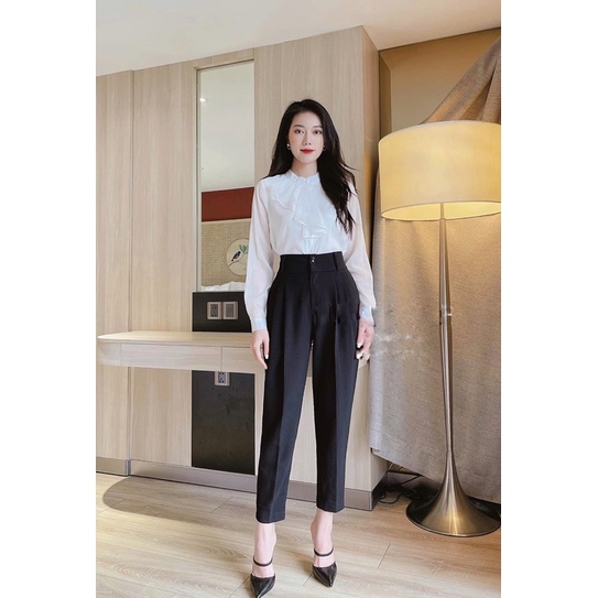 Sơ mi dài tay vạt lệch một bên, sơ mi phong cách thời trang công sở