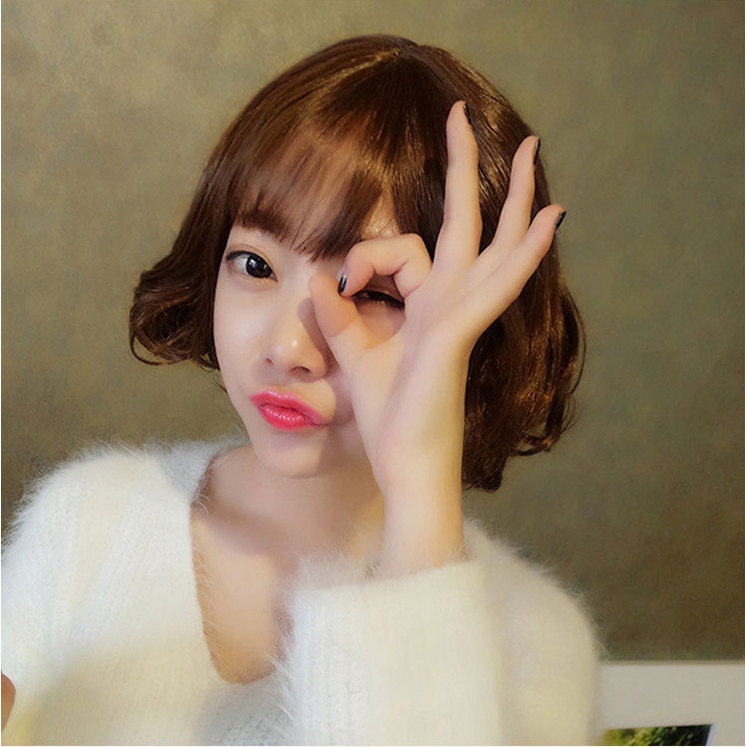 Wig female short curly hair dyed chemical fiber headgear fashion short hair female photo shooting props wig female