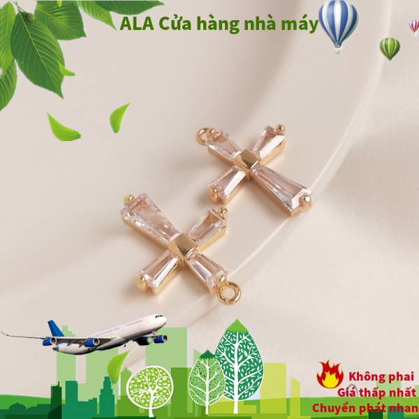 💖Đồ trang sức DIY💖Mặt Dây Chuyền Mạ Vàng 14K Đính Đá Zircon Hình Chữ Thập DIY【Mặt dây chuyền / Hạt treo】