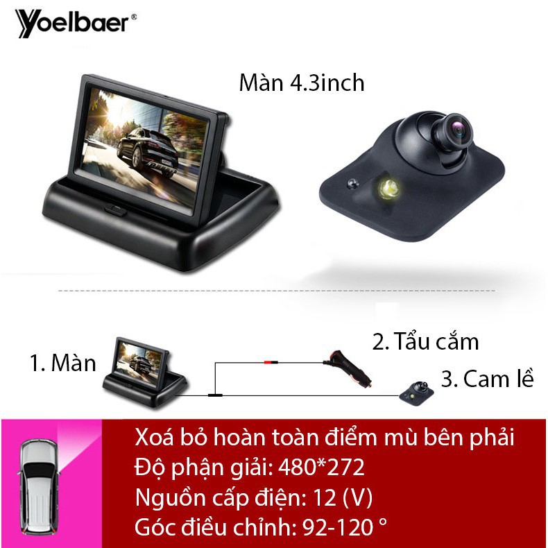 Bộ Camera Cập Lề - Màn Hình Đặt Taplo Nguồn Cắm Tẩu Có Công Tắc Ngắt Dễ Dàng Lắp Đặt Tại Nhà