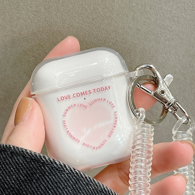 Vỏ bảo vệ hộp sạc tai nghe AirPods Pro bằng silicon mềm trong suốt kèm dây đeo hình trái tim dễ thương