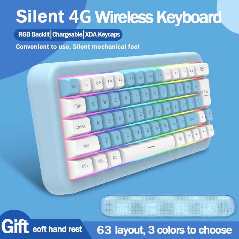 Bàn Phím Cơ Không Dây 2.4G Cổng USB RGB Kèm Nắp Màu Nâu Dễ Thương
