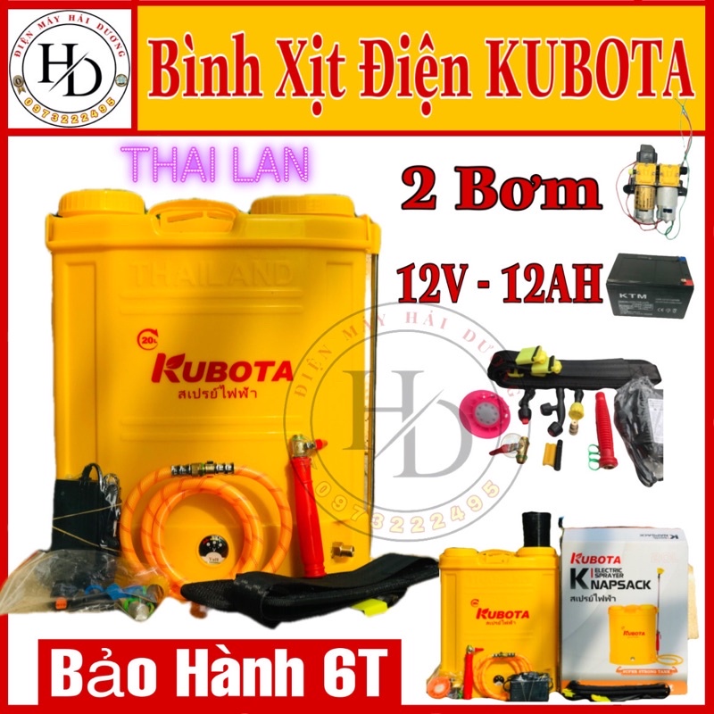 Bình xịt điện 2 bơm,bình xịt khuẩn KUBOTA 20L 12V-12AH (2 Bơm ) Tặng Cần 3 Béc innox Công Nghệ ThaiLan Bảo hành 6 Tháng