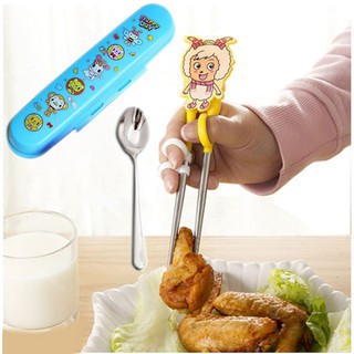 Combo đũa tập ăn + muỗng + hộp đựng vệ sinh xinh xắn cho bé