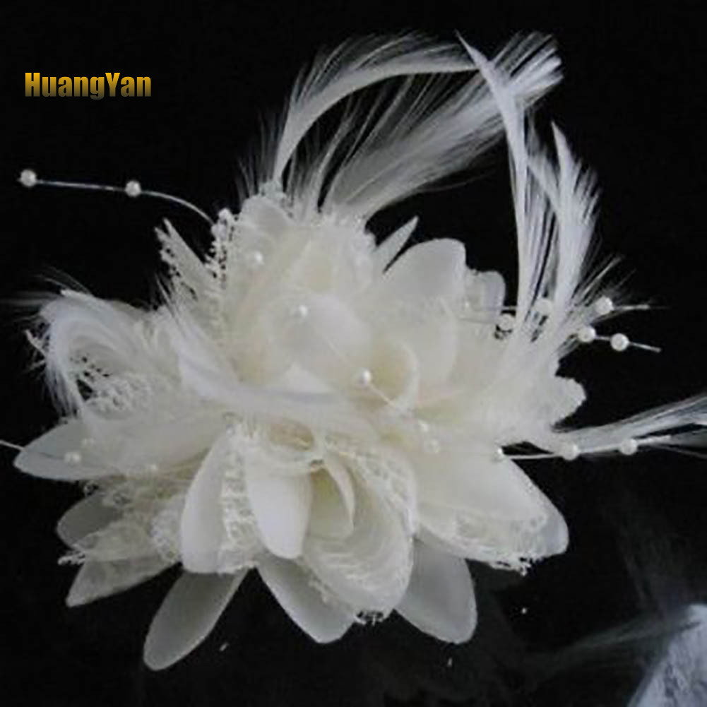 *DJTS* Fashion Flower Feather Bead Corsage Hairband Pin Wedding Headwear Decor Gift