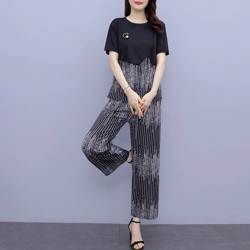 Set bộ lụa dài họa tiết siêu sang - Mua set lụa trung niên nhập đẹp