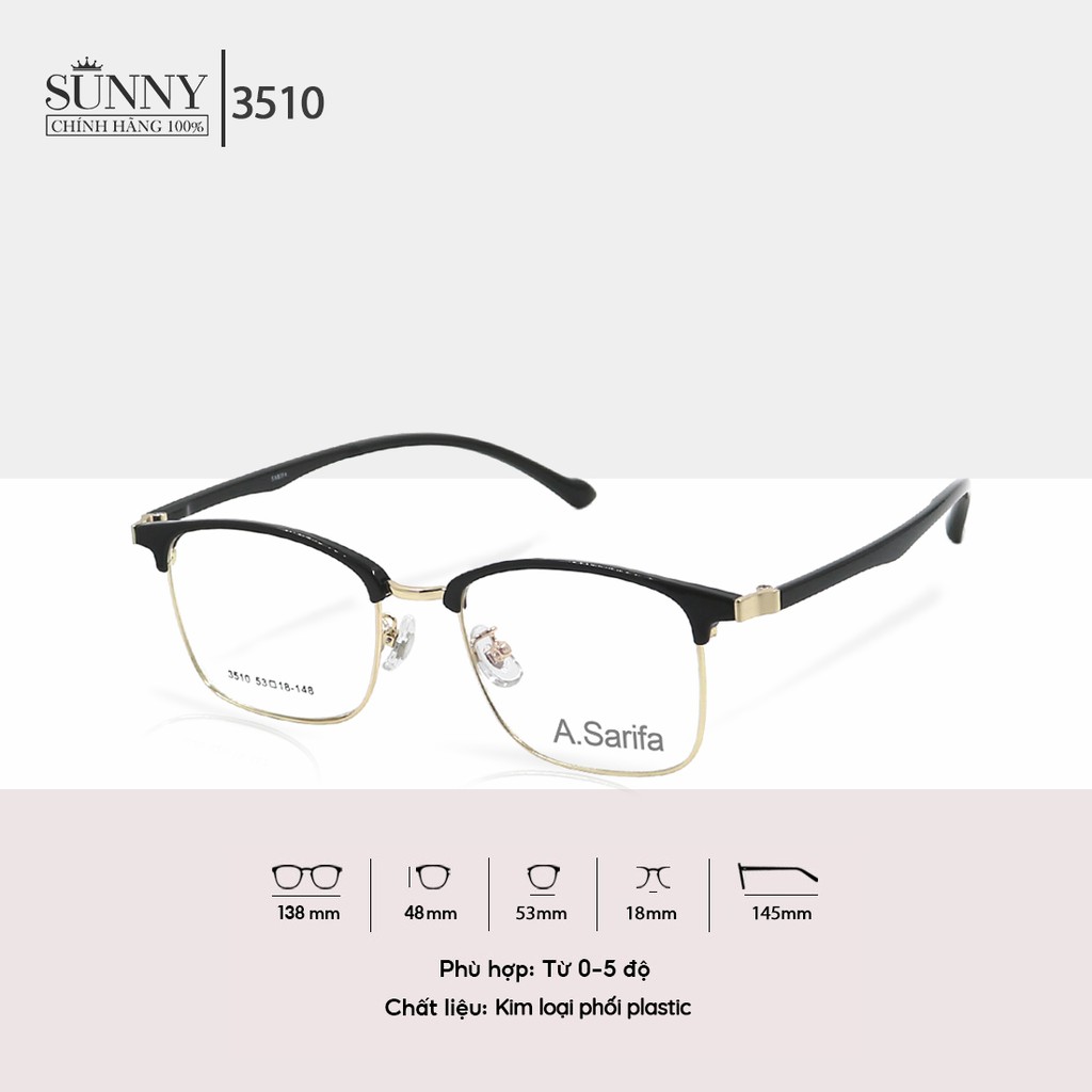Gọng kính vuông nam nữ Accede dòng Sarifa 3510 chính hãng nhựa phối kim loại nhiều màu, thiết kế dễ đeo bảo vệ mắt