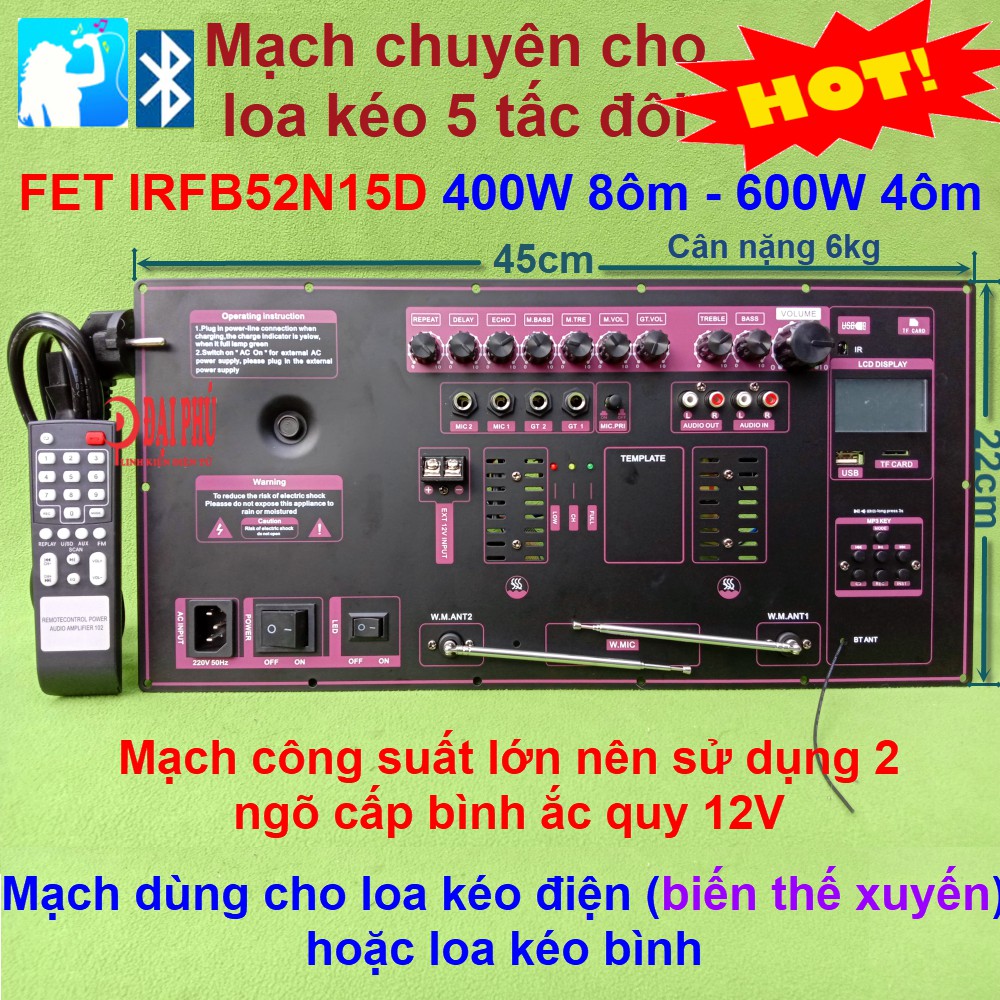 Mạch loa kéo công suất lớn chuyên loa kéo 5 tấc đôi, 6 tấc đôi cao cấp - âm thanh cực mạnh, đầy uy lực, karaoke mượt mà