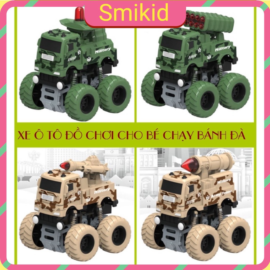 Xe ô tô đồ chơi cho bé chạy quán tính bánh đà nhiều màu sắc, xe quân sự xoay 360 độ / Xe quân sự