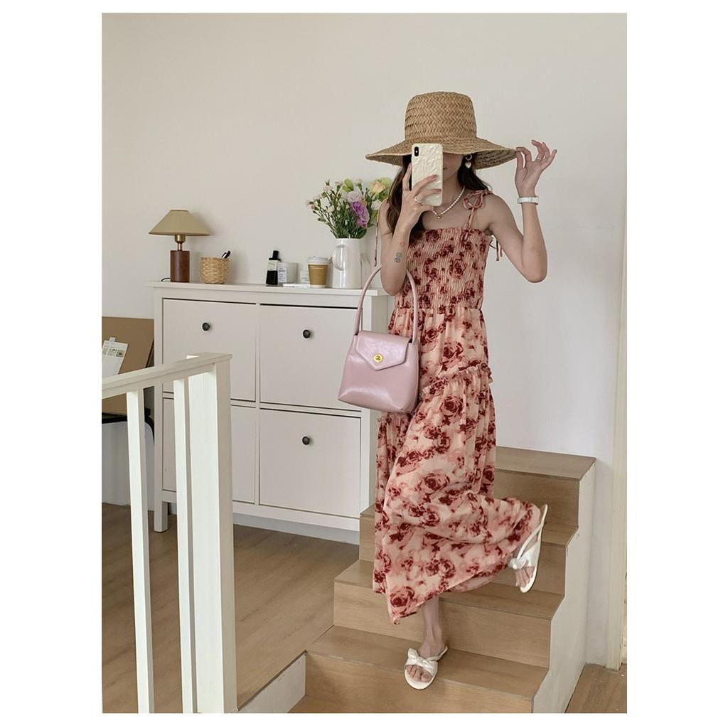 Đầm Hai Dây Họa Tiết Hoa Thời Trang Mùa Hè Pháp Kiểu Retro Mới 63999