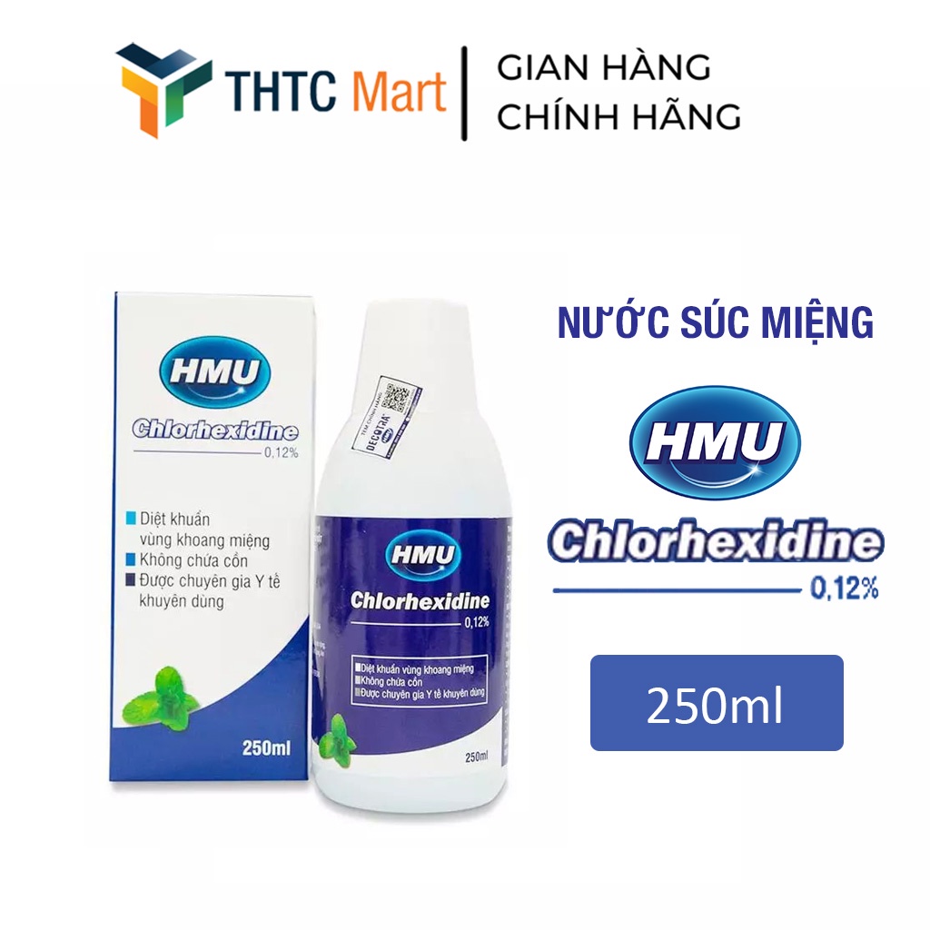 Nước súc miệng diệt khuẩn, sát khuẩn họng HMU Chlorhexidin 0,12%