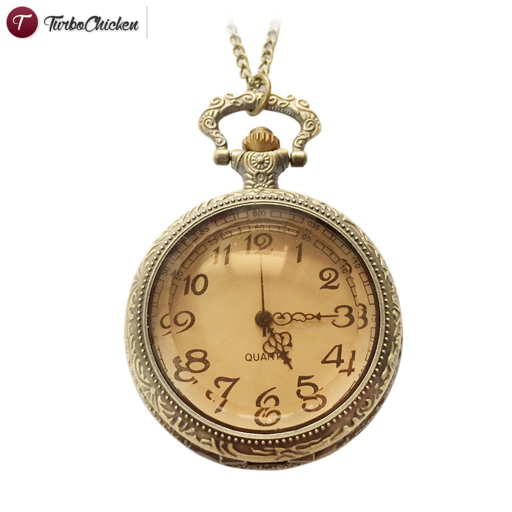 Đồng hồ quả quýt bỏ túi dây kim loại mặt kính màu nâu đậm cho unisex