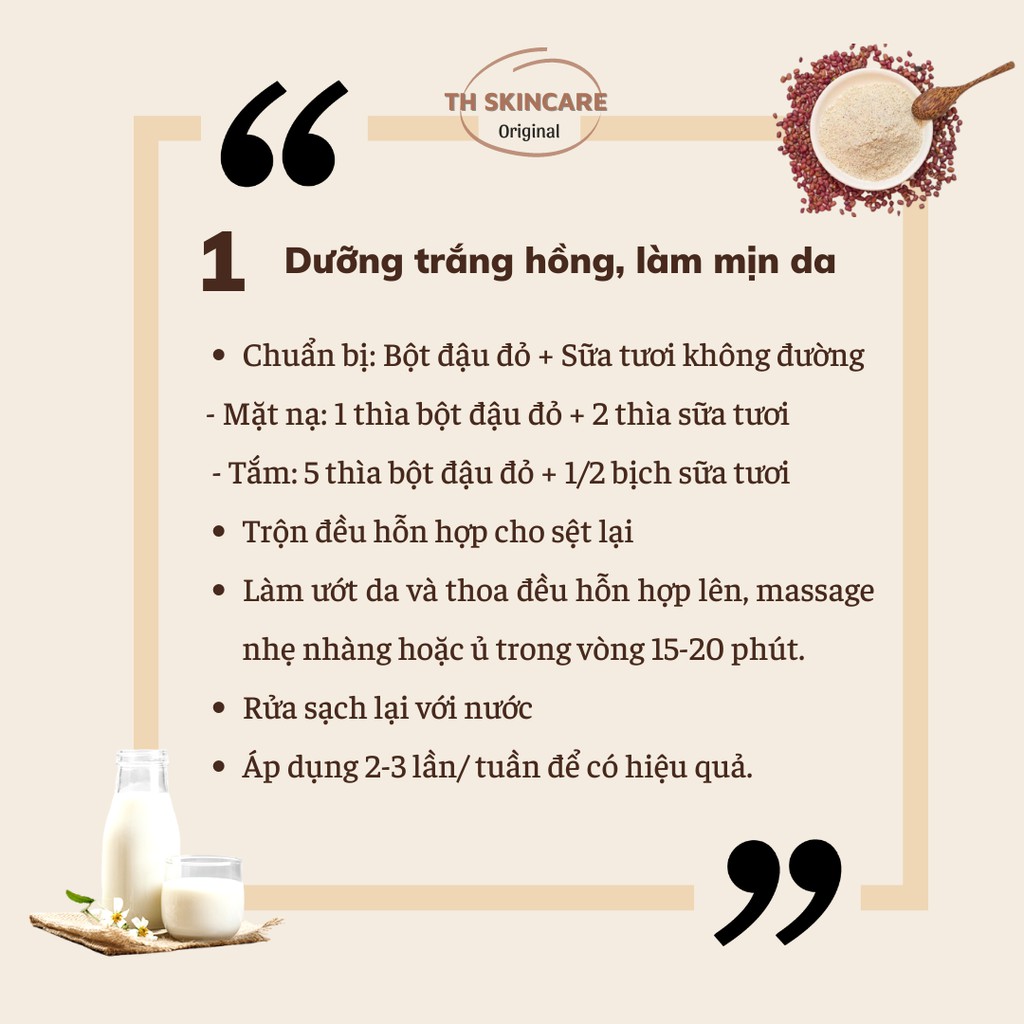 Bột đậu đỏ nguyên chất tắm trắng dưỡng da loại 1 TH Skincare