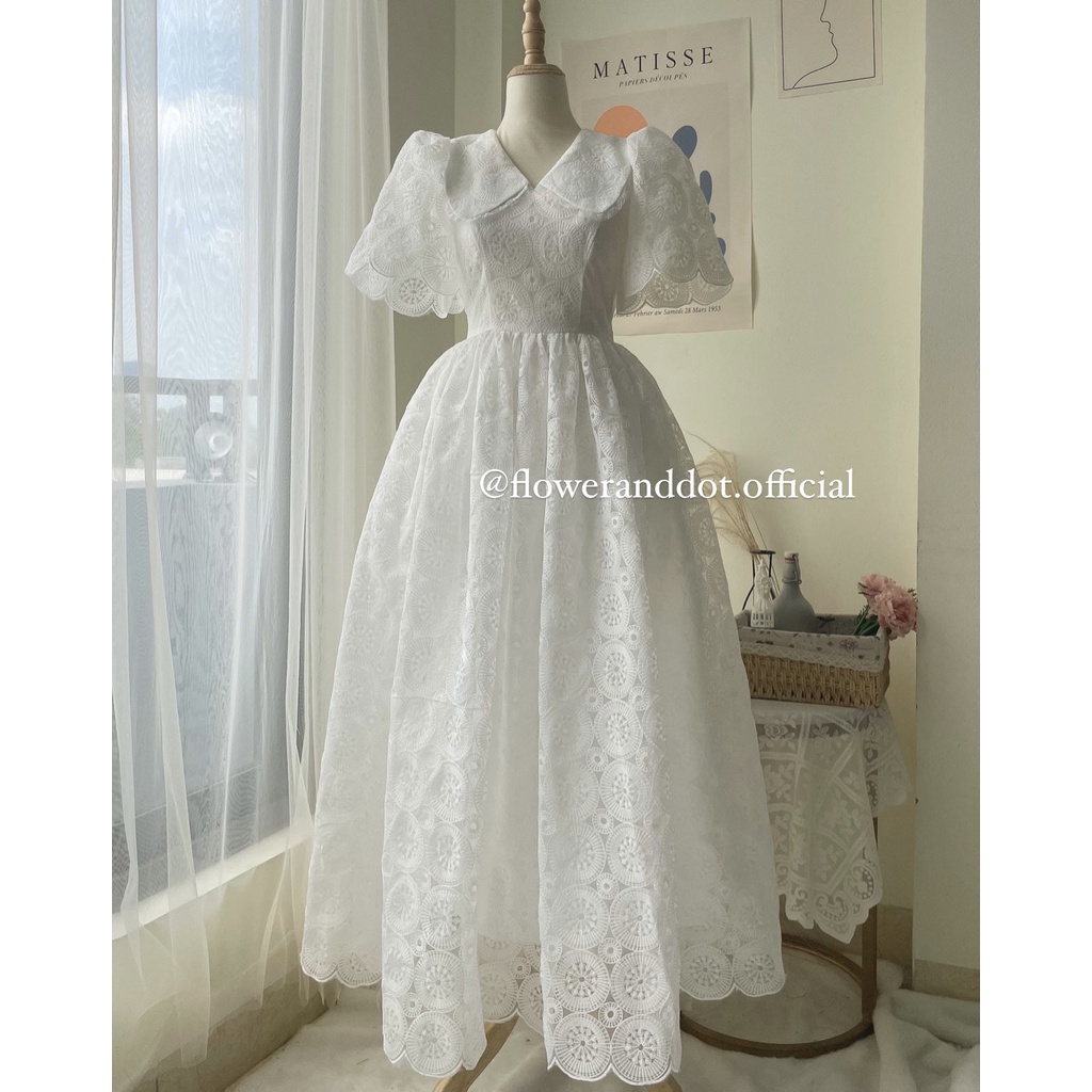Đầm Lily of the Valley dáng maxi trắng - Flower & Dot