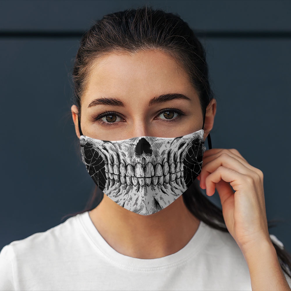 khẩu trang vải đen hàn quốc SKULLS_1284 CARTWELL poly cotton 100%,  chống bụi in họa tiết 3d thời trang