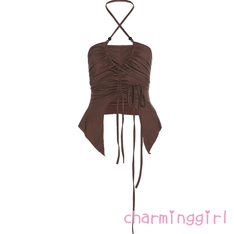 Áo Crop Top Màu Trơn Dây Rút Cổ Độc Đáo Thời Trang Cho Nữ