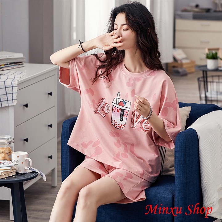 Bộ mặc nhà mùa hè hàng Quảng Châu cao cấp - Bộ Ngủ Cotton Thấm Hút Mồ Hôi