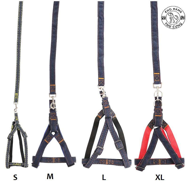 DÂY DẮT CHÓ SIZE NHỎ ĐẾN LỚN VẢI DENIM - COMBO DÂY+YẾM_ Kypet shop