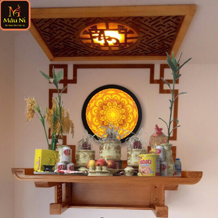 Sx - Đèn thờ Hào quang in tranh trúc chỉ - đường kính 30cm