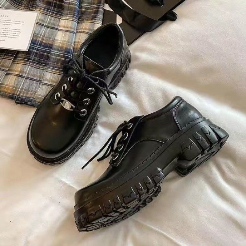 Dealias shoes Giày da nữ đi học đế cao buộc dây phong cách Nhật Bản