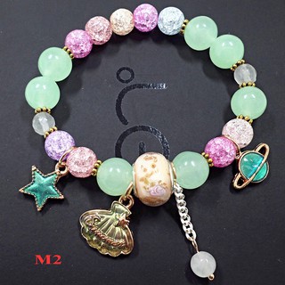 Vòng tay nữ hạt phong thủy nhiều màu mix charm vỏ sò siêu xinh siêu dễ thương lắc tay phong cách Hàn Quốc SA108