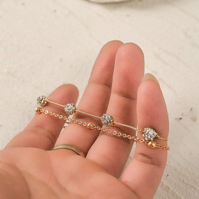 Lắc Chân Hai Lớp Đính Pha Lê Phong Cách Boho Đơn Giản Dễ Điều Chỉnh