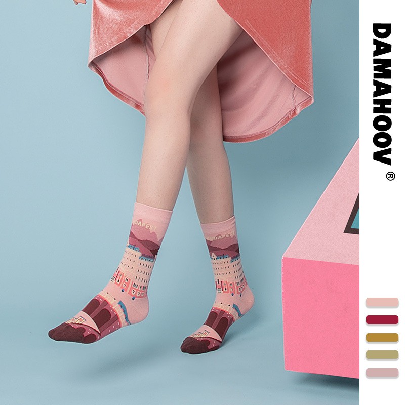 Vớ WAFNHA D183 cotton cổ vừa in họa tiết hoạt hình dễ thương thời trang cho nữ