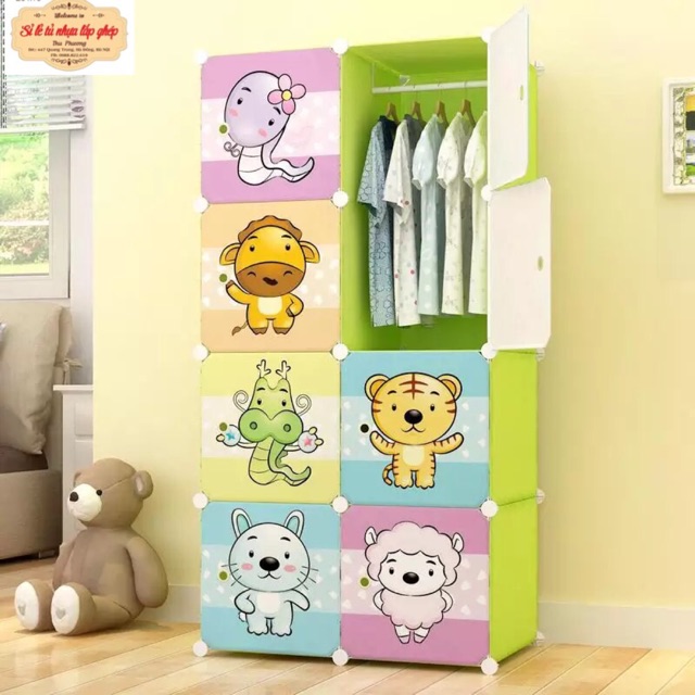 TỦ NHỰA QUẦN ÁO LẮP GHÉP 8 Ô SIZE SÂU 47cm. Tặng móc treo đồ. Hình 12 con giáp