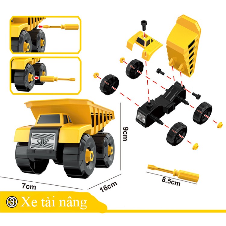 Xe ô tô đồ chơi bộ 6 xe công trình mô phỏng có lắp ráp kèm hộp đựng, nhựa ABS an toàn [Bảo hành 6 tháng]