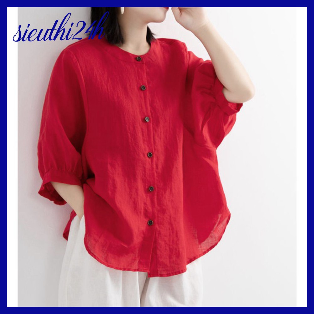 Sơ mi kiểu nữ bigsize cổ tàu Siêu thị 24 giờ, chất liệu mềm mát, form rộng che khuyết điểm SMH.34 | BigBuy360 - bigbuy360.vn