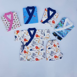 Yukata Ngắn Kem Thú Đen Đỏ Cho Bé