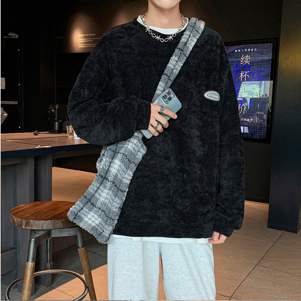 dáng rộng kẻ sọc thời trang Hàn，áo sweater nam nữ form trơn đủ màu chất liệu nỉ bông mềm tay dài siêu đẹp