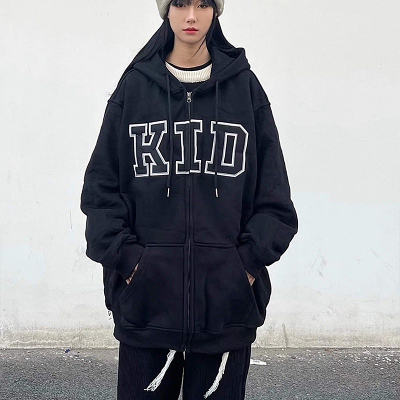 IELGY  Áo Hoodie Mỏng Thêu Chữ Thời Trang Cho Nữ