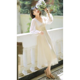 Đầm Ulzzang đính nút bọc