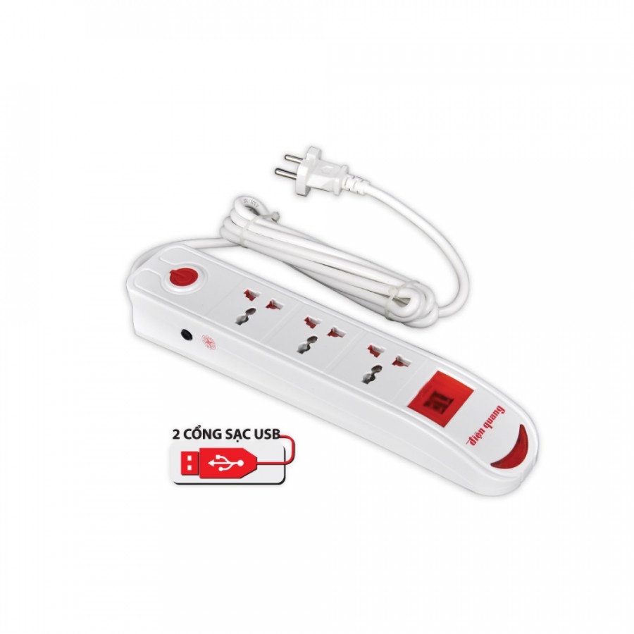 Ổ Cắm Điện Quang Siêu Tiện Lợi (Kiểu Tàu Siêu Tốc, 3 Lỗ 3 Chấu, 2 USB)