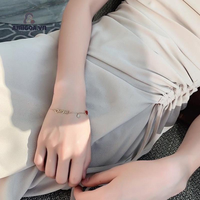 ✨✨Vòng Tay Hình Trái Tim Đỏ Đính Đá Zircon Thanh Lịch Phong Cách Hàn Quốc Cho Nữ