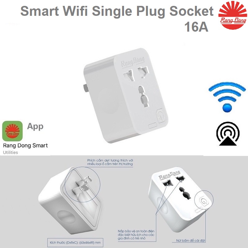 Ổ cắm điện wifi Rạng Đông khiển tắt mở bằng wifi