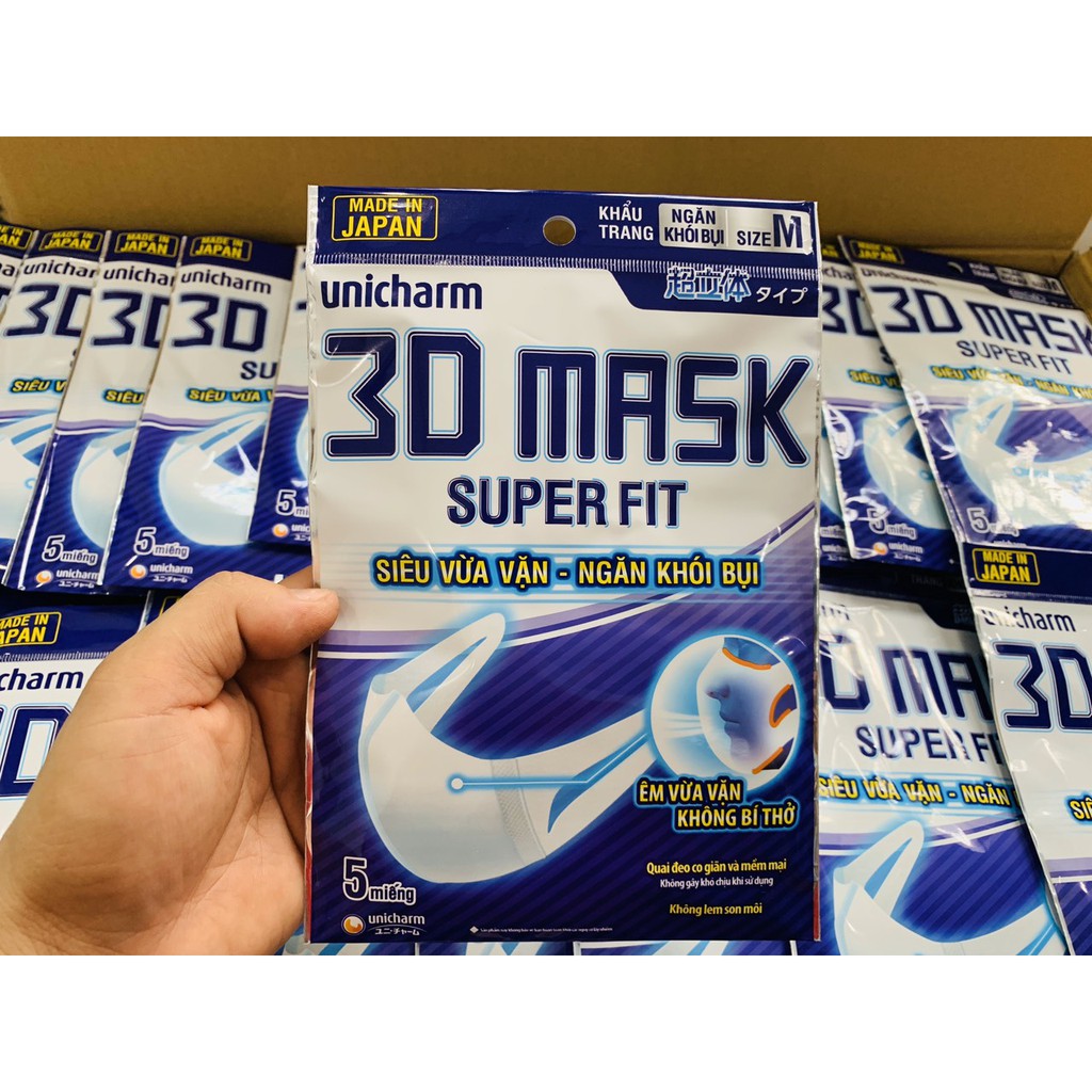 6 Gói Khẩu trang 3D Mask Super Fit Unicharm [NGĂN KHÓI BỤI]  (Size M gói 5 cái) | BigBuy360 - bigbuy360.vn