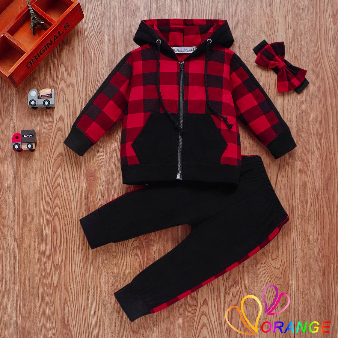 Set Áo Hoodie + Quần Dài Sọc Caro Cho Bé Gái Sơ Sinh 7-0 - 3 Tuổi