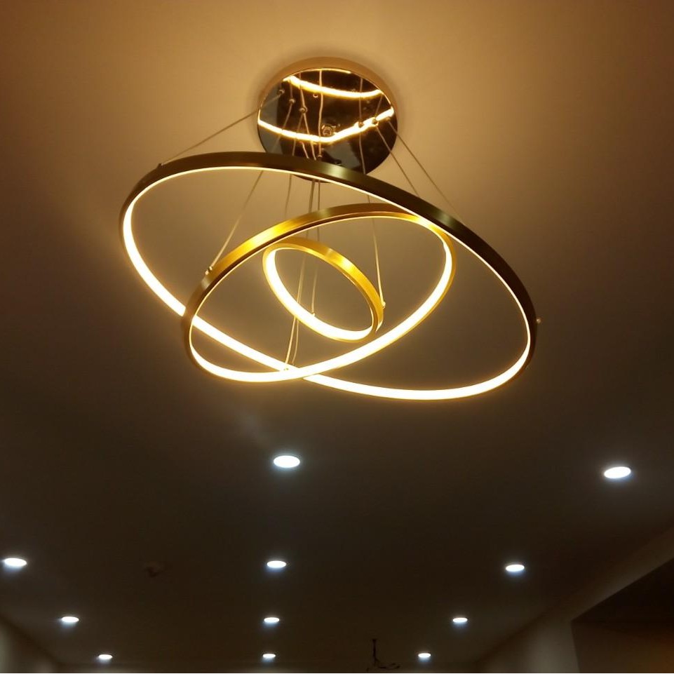 Đèn thả trần MONSKY trang trí nội thất 3 vòng to 40-60-80cm 3 chế độ màu ánh sáng CICERLAMP